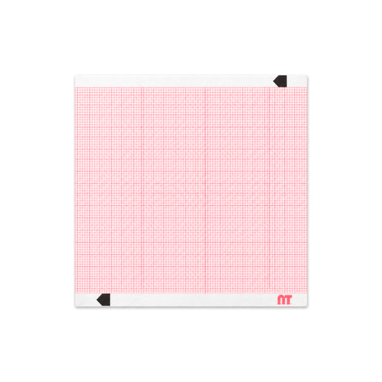 Papel graficado en rojo. Medidas: 9cm*9cm Doblado en Z de 200 hojas. Para Desfibrilador Zoll Serie M. marca NT