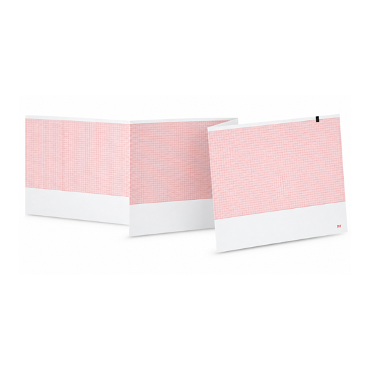 Papel graficado en rojo. Medidas: 21cm*28cm Doblado en Z de 200 hojas. Para ECG Welch Allyn CP200/CP150/CP100. marca NT