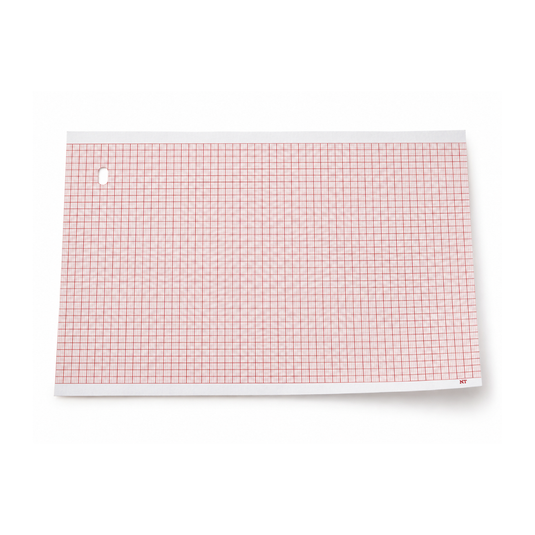 Papel graficado en rojo. Medidas: 21cm*28cm Doblado en Z de 300 hojas. Para ECG Marquette CASE/MAC. marca NT