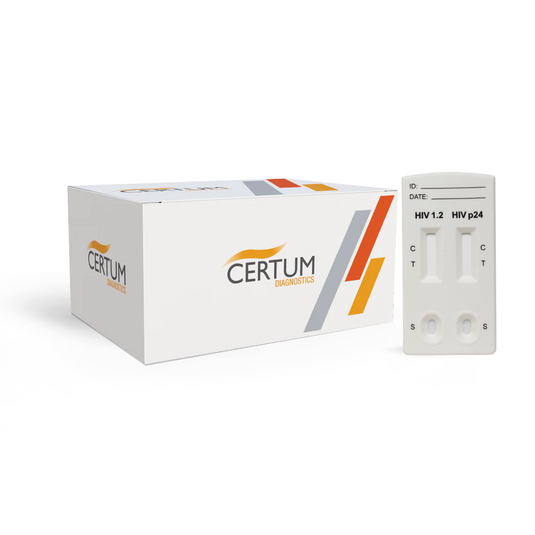 Prueba para detección de anticuerpos de VIH (1, 2) y antígeno (p24) de cuarta generación en cassette - Caja con 25 piezas - marca Certum