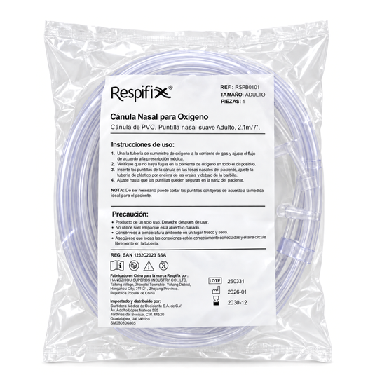 Cánula Nasal Elastic Soft (Puntilla) Adulto, 2.1M Para Oxigeno marca Respifix