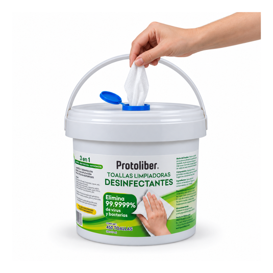 Dispensador con 450 Toallas Sanitizantes marca Protoliber