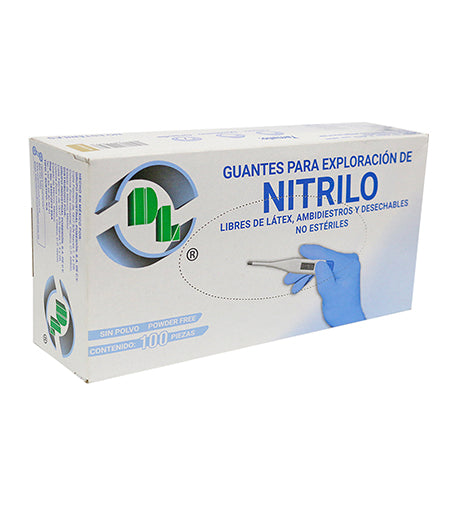 Caja con 100 guantes de nitrilo en color azul, tamaño grande
