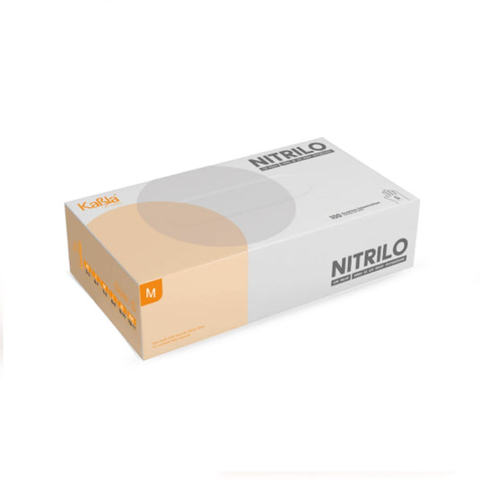 Guantes de nitrilo azul para examen médico marca Glove Exchange Co (GXC), talla mediana, libres de polvo y látex.
