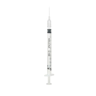 Jeringa Insulina 1ml con aguja 29X13 con 200 piezas marca DL