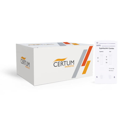 Prueba para detección de anticuerpos de Sífilis (IgG e IgM) y VIH (1, 2 y O) combo en cassette - Caja con 25 piezas - Certum
