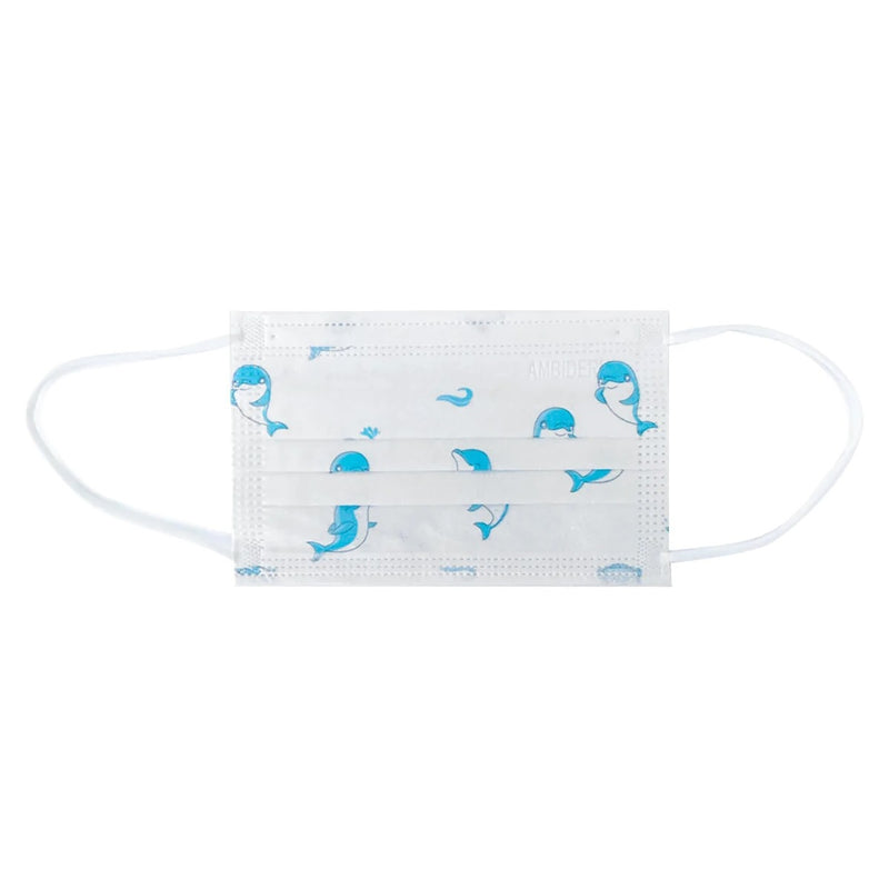 Cargue la imagen en el visor de la galería, Cubrebocas De 3 Pliegues Infantil C/Elástico Blanco Con Delfines Caja C/50 Piezas
