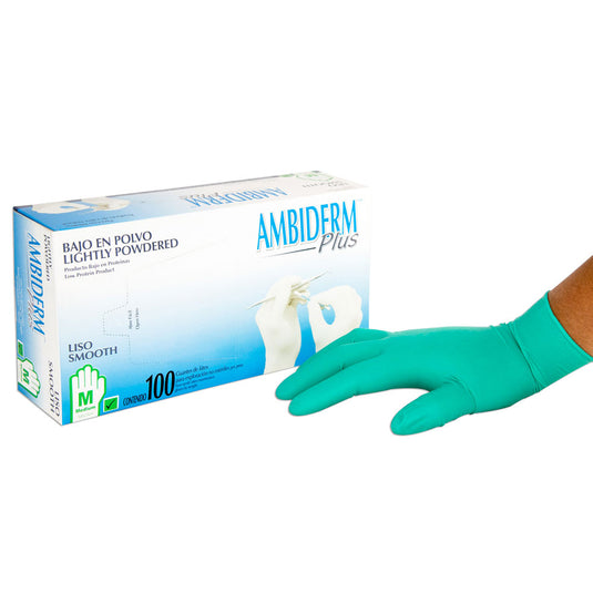 Guante De Látex Ambiderm Plus Liso Verde Talla Mediana Caja con 100 piezas