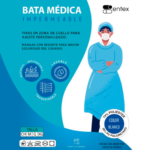 Cargue la imagen en el visor de la galería, Bata Médica Impermeable Entex 100% Poliéster Laminado Con Poliuretano
