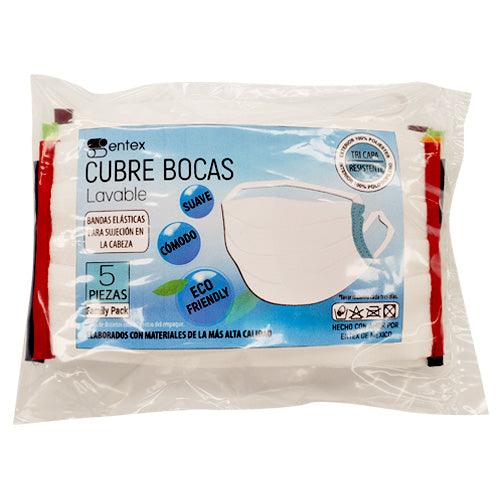 Cubrebocas de Tela Poliéster Entex Unitalla - Paquete con 5 Piezas