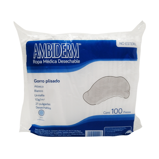 Gorro Ambiderm Plisado Blanco Bolsa C/100 Piezas