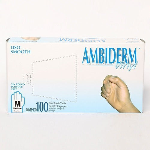 Guante Ambiderm Vinyl Bajo En Polvo No Estéril MEDIANO Caja con 100 piezas