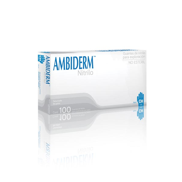 Guante Ambiderm Nitrilo Blanco para Exploración No Estéril Libre de Polvo Caja con 100 piezas