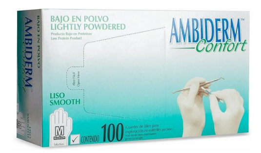 Guante De Látex Ambiderm Confort Liso Natural Talla Mediana Caja Con 100 Piezas