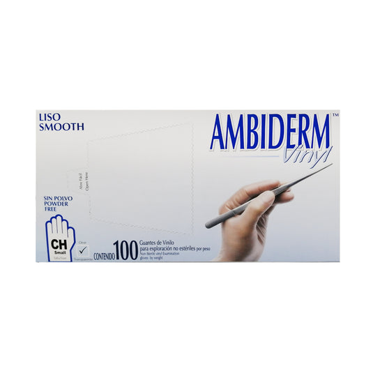 Guante Ambiderm Vinyl Libre de Polvo CHICO No Estéril Caja con 100 piezas