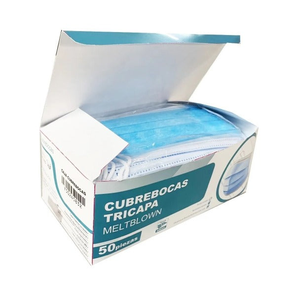 Cubrebocas Tricapa Termosellado Meltblown Caja con 50 Piezas