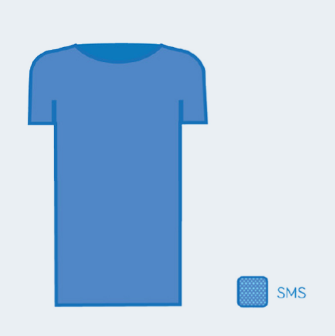 Bata para paciente desechable marca Ambiderm, cuello redondo y cierre de velcro trasero, disponible en tallas mediana y grande.