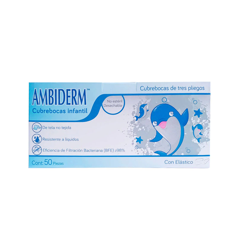 Cargue la imagen en el visor de la galería, Cubrebocas De 3 Pliegues Infantil C/Elástico Blanco Con Delfines Caja C/50 Piezas

