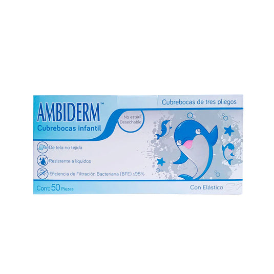 Cubrebocas De 3 Pliegues Infantil C/Elástico Blanco Con Delfines Caja C/50 Piezas