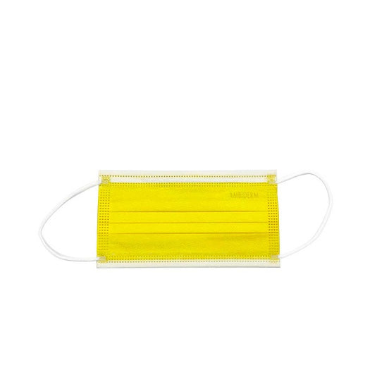 Cubrebocas Ambiderm De 3 Pliegues C/Elástico Amarillo Caja C/50 Piezas