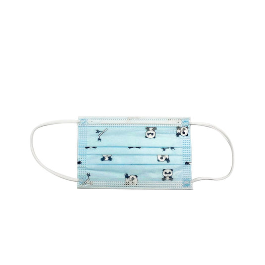 Cubrebocas Ambiderm De 3 Pliegues Infantil C/Elástico Azul con Pandas Caja C/50 Piezas